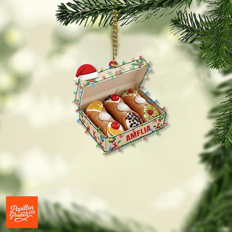 Personalized Cannoli Christmas Ornament - Custom Name Acrylic Holiday Decor - Italian Dessert Gift for Foodie, Baker, or Chef