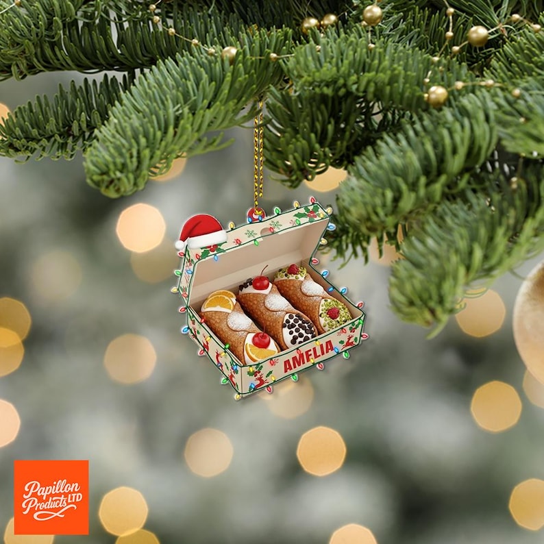 Personalized Cannoli Christmas Ornament - Custom Name Acrylic Holiday Decor - Italian Dessert Gift for Foodie, Baker, or Chef