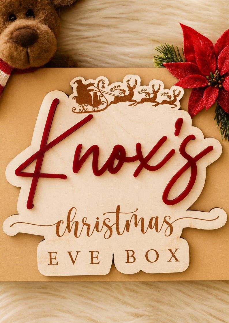Custom Christmas Eve Box Name Sign | Personalized Wooden Plaque | Holiday Keepsake for Christmas Eve Box | Custom Kids Christmas Decoration
