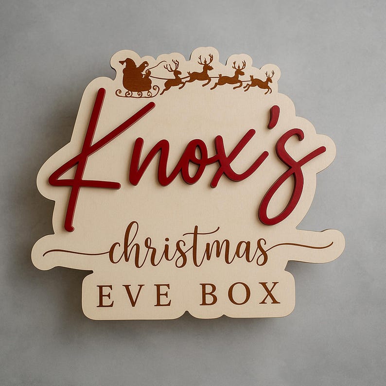 Custom Christmas Eve Box Name Sign | Personalized Wooden Plaque | Holiday Keepsake for Christmas Eve Box | Custom Kids Christmas Decoration