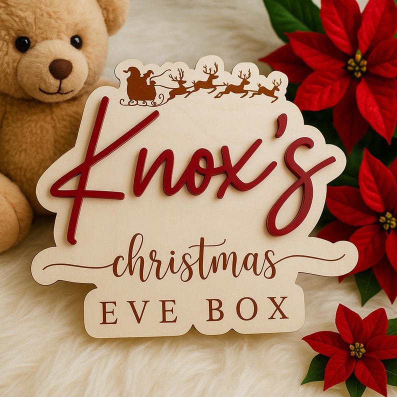 Custom Christmas Eve Box Name Sign | Personalized Wooden Plaque | Holiday Keepsake for Christmas Eve Box | Custom Kids Christmas Decoration