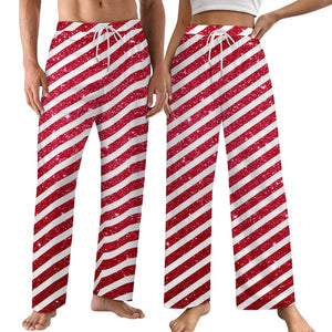 Christmas Candy Cane Fleece Pajama Pants: Holiday Lounge Sleepwear, Xmas Wide Leg Bottoms