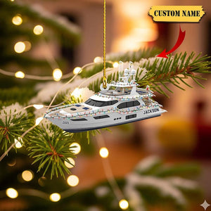 Personalized Yacht Ornament 2025 – Custom Name Flat Acrylic Boat Christmas Tree Decoration, Unique Holiday Gift for Sailing & Ocean Lovers