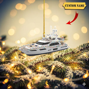 Personalized Yacht Ornament 2025 – Custom Name Flat Acrylic Boat Christmas Tree Decoration, Unique Holiday Gift for Sailing & Ocean Lovers