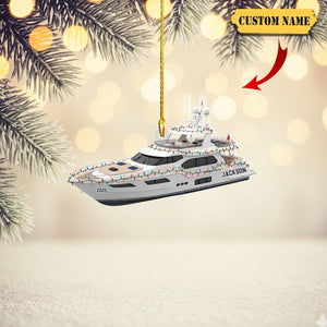 Personalized Yacht Ornament 2025 – Custom Name Flat Acrylic Boat Christmas Tree Decoration, Unique Holiday Gift for Sailing & Ocean Lovers