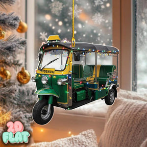 Personalized Tuk Tuk 2D FLAT Ornament, Custom Name Auto Rickshaw Christmas Tree Decoration, Holiday Gift for Travelers, Drivers, Asia Lovers