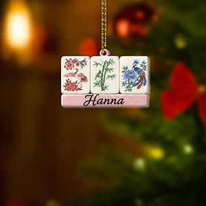 Custom Mahjong Tile Ornament with Name Personalized Bamboo and Bird Design Keepsake