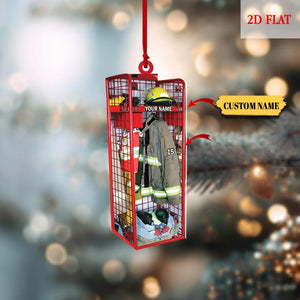 Personalized Firefighter Gear Locker Ornament with Custom Name & Number, 2D Flat Fireman Christmas Tree Decoration, Christmas Gift Decor