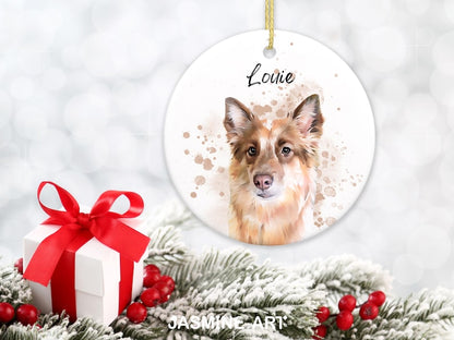 Custom Pet Portrait Ceramic Ornament by Using Pet Photos, Personalized Dog Christmas Keepsake, Pet Loss Remembrance Ornament