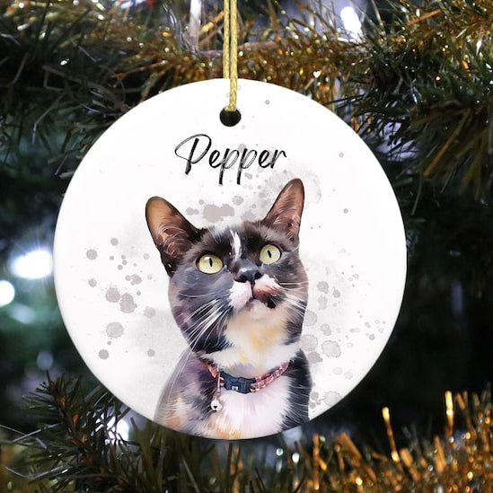 Custom Pet Portrait Ceramic Ornament by Using Pet Photos, Personalized Dog Christmas Keepsake, Pet Loss Remembrance Ornament