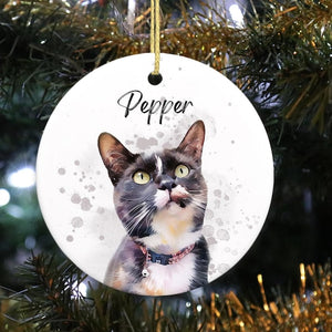 Custom Pet Portrait Ceramic Ornament by Using Pet Photos, Personalized Dog Christmas Keepsake, Pet Loss Remembrance Ornament