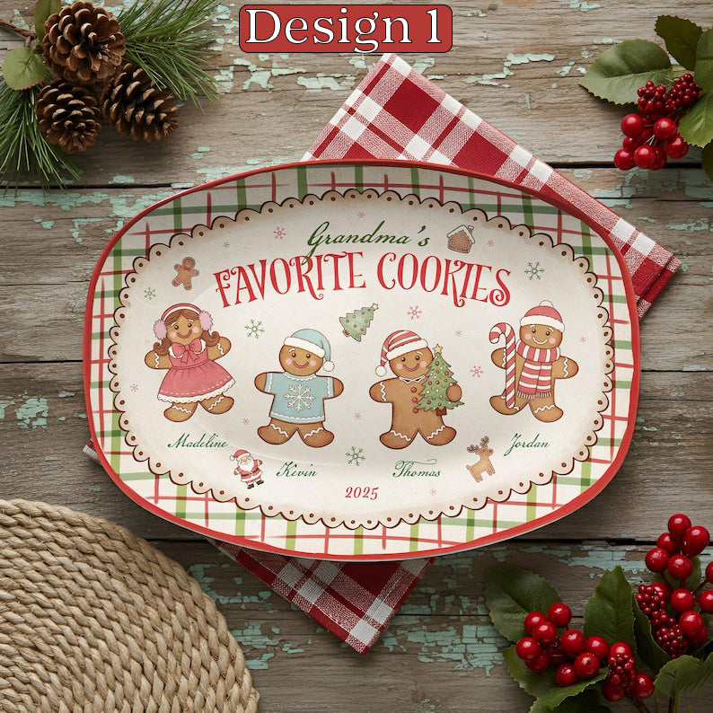Custom Grandma's Favorite Cookies Plate, Personalized Gingerbread Christmas Plate, Grandkids Names, Grandma Gift, Christmas Gifts