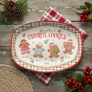 Custom Grandma's Favorite Cookies Plate, Personalized Gingerbread Christmas Plate, Grandkids Names, Grandma Gift, Christmas Gifts