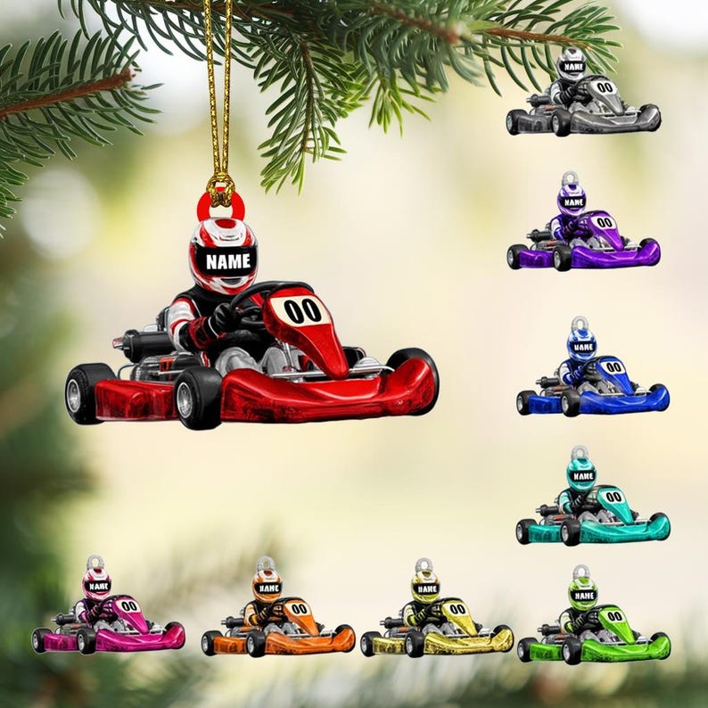 Personalized Go Kart Ornament Custom Racer with Name & Number Christmas Tree Gift for Karting Kids, Racing Fans, or Motorsports