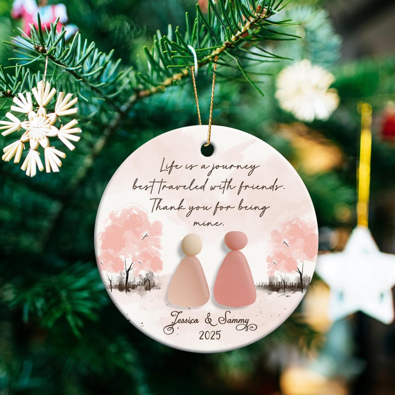 Personalized Sea Glass 2D Effect Print Ornament, Sea Glass Art, Timeless Friendship Keepsake, Friends Gift, Friends Christmas Ornament