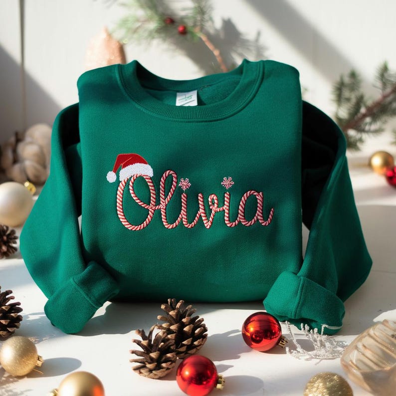 Embroidered Personalized Christmas Sweatshirt, Embroidered Christmas Custom Name Crewneck Sweater, Custom Xmas Gift, Custom Family Sweaters
