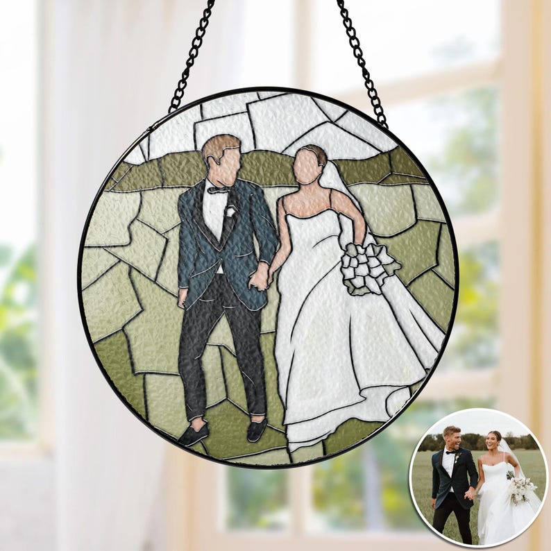 Personalized Wedding Anniversary Gift: Custom Annivesary Stained Glass, Unique Wedding Gift For Couple