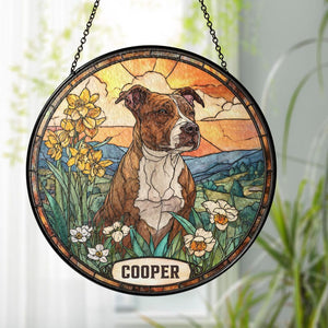 Custom Pet Portrait Stained Glass Suncatcher, Stained Glass Dog Memorial, Custom Dog Portrait from Photo, Pet Memorial Gift, Window hangings