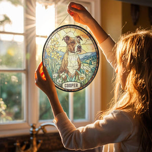 Custom Pet Portrait Stained Glass Suncatcher, Stained Glass Dog Memorial, Custom Dog Portrait from Photo, Pet Memorial Gift, Window hangings