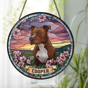 Custom Pet Portrait Stained Glass Suncatcher, Stained Glass Dog Memorial, Custom Dog Portrait from Photo, Pet Memorial Gift, Window hangings