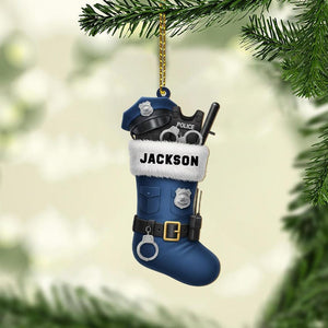 Custom Police Officer Christmas Stocking Ornament Personalized Law Enforcement Holiday Decoration