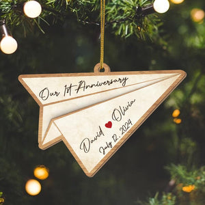 Personalized Anniversary Ornament: 1st Wedding Anniversary Gift, Paper Anniversary Keepsake