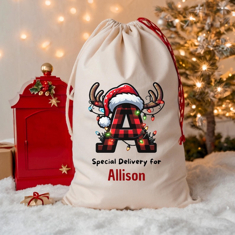 Personalized Large Santa Sack, Christmas Family Santa Bag, Stocking Sack with Name, Christmas Gift Bag , Holiday Gift Bag, Santa for Kids