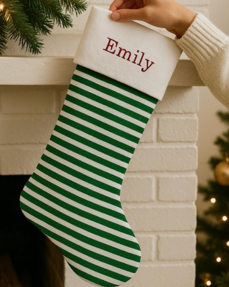 Personalized Plaid Christmas Stocking: Embroidered Family Holiday Decor