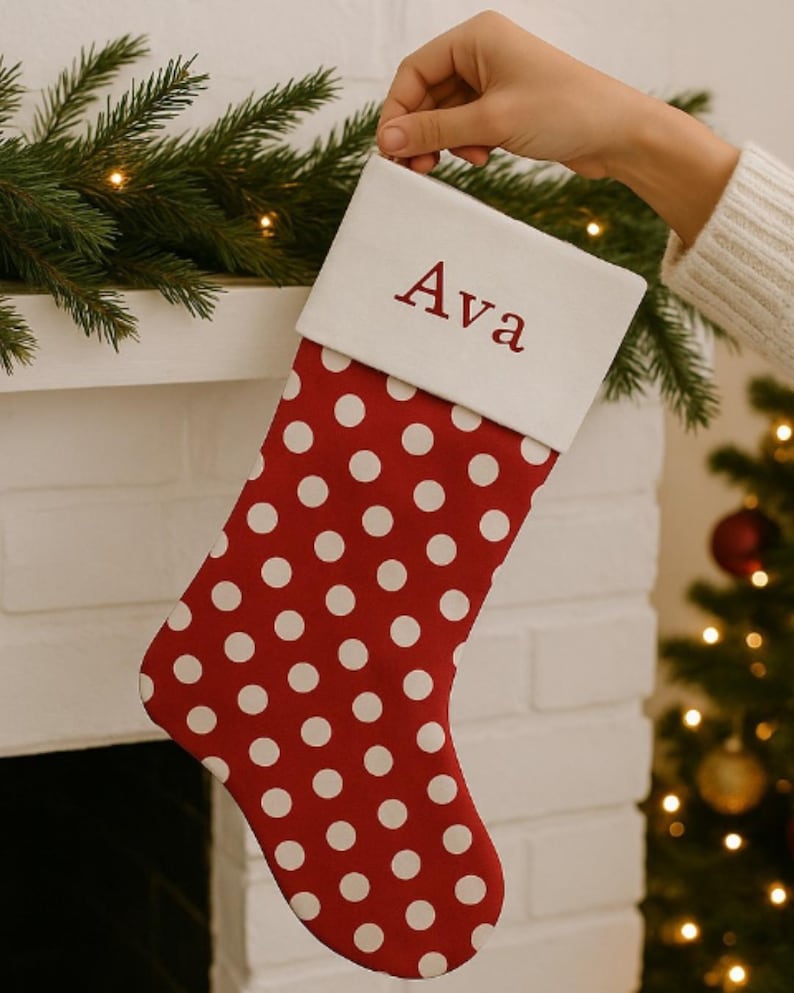 Personalized Plaid Christmas Stocking: Embroidered Family Holiday Decor