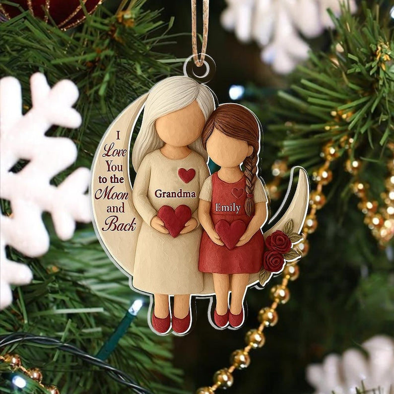 Personalized Grandma Grandchild Ornament, I Love You to the Moon and Back Acrylic Ornament, Custom Family Christmas Gift, Grandparent