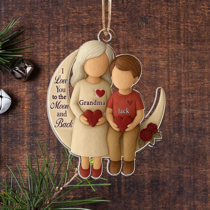 Personalized Grandma Grandchild Ornament, I Love You to the Moon and Back Acrylic Ornament, Custom Family Christmas Gift, Grandparent
