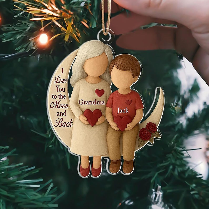 Personalized Grandma Grandchild Ornament, I Love You to the Moon and Back Acrylic Ornament, Custom Family Christmas Gift, Grandparent