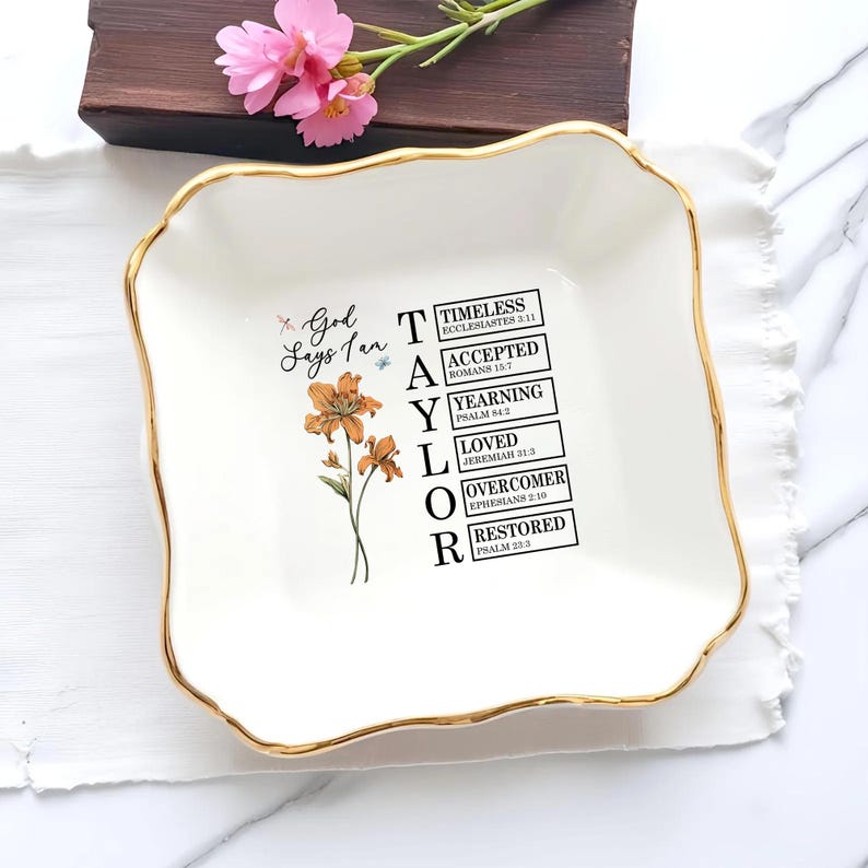 Personalized Bible Verse Jewelry Dish, Custom Bible Verse Ring Dish Gift for Her, Christian Trinket Dish, God Says You Are Gift, Faith Gift