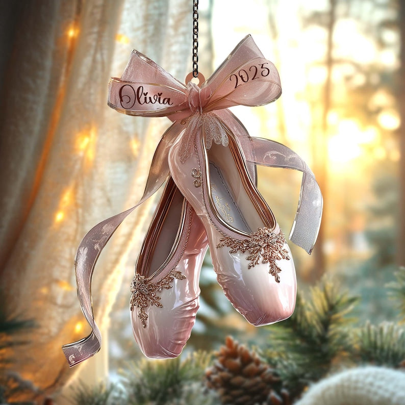 Ballet Shoes Christmas Ornament, Pink Pointe Shoe Acrylic Tree Hanging, Nutcracker Gift, Elegant Ballerina Holiday Decor 2025,