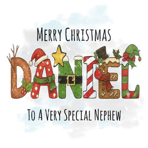 Personalised Christmas Card Any Name Festive Letter Design Custom Xmas Card for Grandson, Granddaughter, Son, Daughter, Niece, Nephew etc.