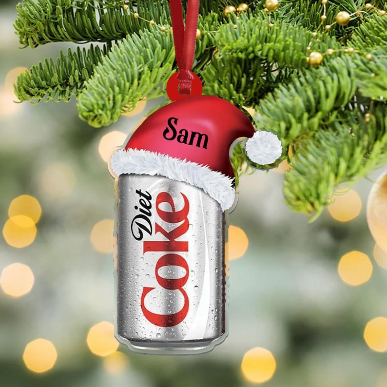 Personalized Diet Coke Ornament , Custom Coca-Cola Diet Coke Coke Zero Can With Santa Hat Ornament, Custom Coke Can 2D Flat Ornament