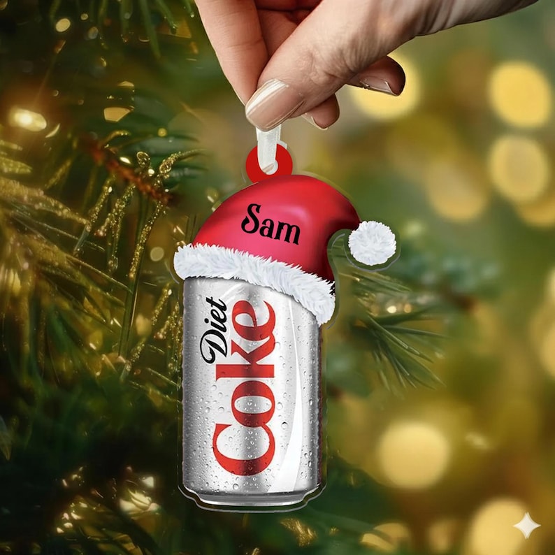 Personalized Diet Coke Ornament , Custom Coca-Cola Diet Coke Coke Zero Can With Santa Hat Ornament, Custom Coke Can 2D Flat Ornament