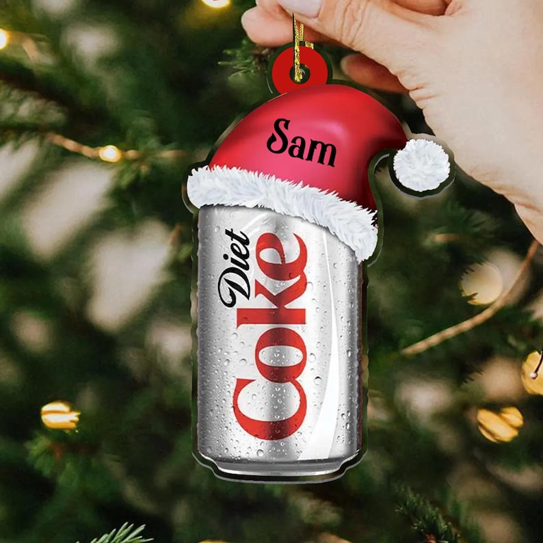 Personalized Diet Coke Ornament , Custom Coca-Cola Diet Coke Coke Zero Can With Santa Hat Ornament, Custom Coke Can 2D Flat Ornament
