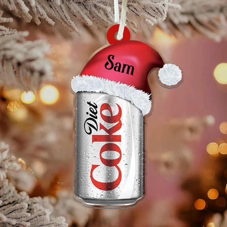 Personalized Diet Coke Ornament , Custom Coca-Cola Diet Coke Coke Zero Can With Santa Hat Ornament, Custom Coke Can 2D Flat Ornament