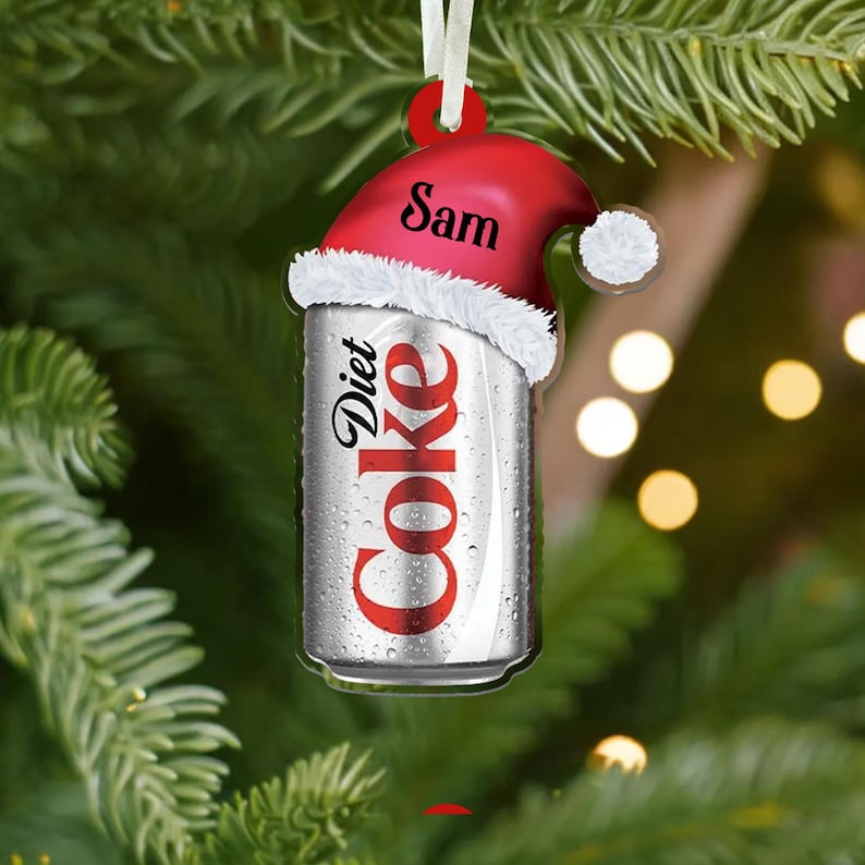Personalized Diet Coke Ornament , Custom Coca-Cola Diet Coke Coke Zero Can With Santa Hat Ornament, Custom Coke Can 2D Flat Ornament