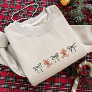 Coquette Christmas Embroidered Bundle Sweatshirt, Christmas Tree Embroidery Sweatshirt, Christmas Embroidery Sweatshirt, Embroidered Gingerbread, Cute Bow