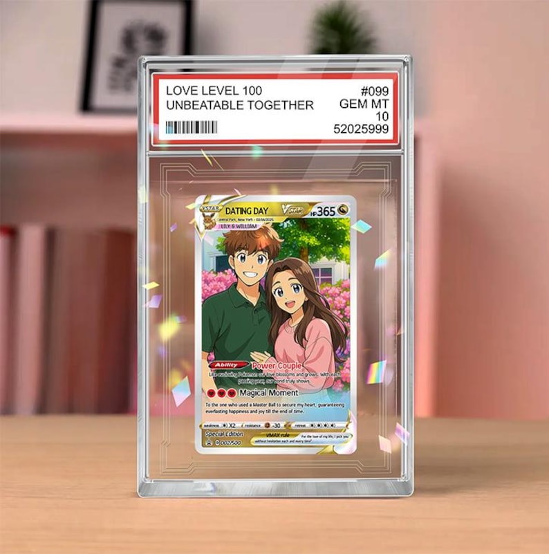 Personalized Poke Love Acrylic Card, Custom Anime Themed Couple Gift with Photo, Unique Anniversary Present for Gamer Husband or Boyfriend