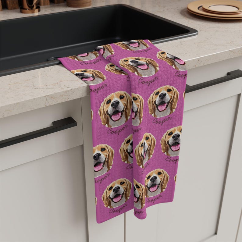 Personalized Kitchen Towel with Pet Photo & Name, Custom Pet Lover Gift, Custom Gift for Mom, Dog or Cat Mom Gift Idea