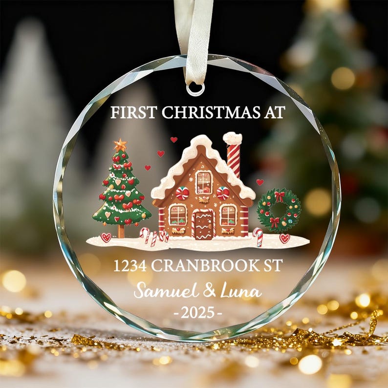 Personalized New Home Ornament, Custom First Christmas At New Home Gift, New Home Favors, Glass Keepsake, Christmas Gifts