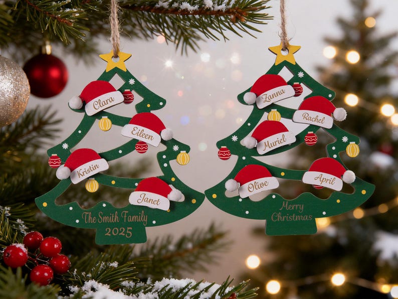 2025 Christmas Ornament, Custom Wooden Family Christmas Tree Ornament, Engraved Ornament, Family Christmas Gift, Holiday Ornament