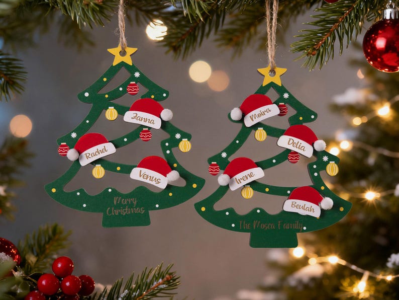 2025 Christmas Ornament, Custom Wooden Family Christmas Tree Ornament, Engraved Ornament, Family Christmas Gift, Holiday Ornament