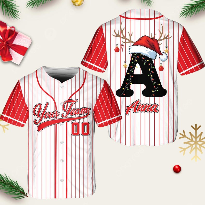 Personalized Christmas Baseball Jersey Adult Kid Youth, Custom Name Number Holiday Jersey, Xmas Gift Team Uniform Merry Christmas Shirt