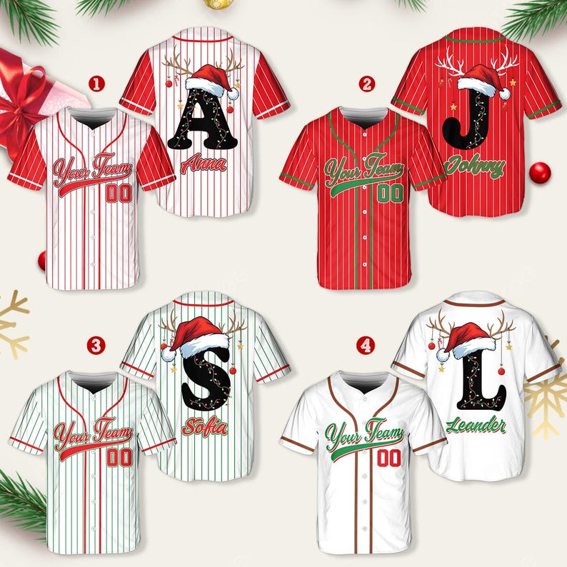Personalized Christmas Baseball Jersey Adult Kid Youth, Custom Name Number Holiday Jersey, Xmas Gift Team Uniform Merry Christmas Shirt