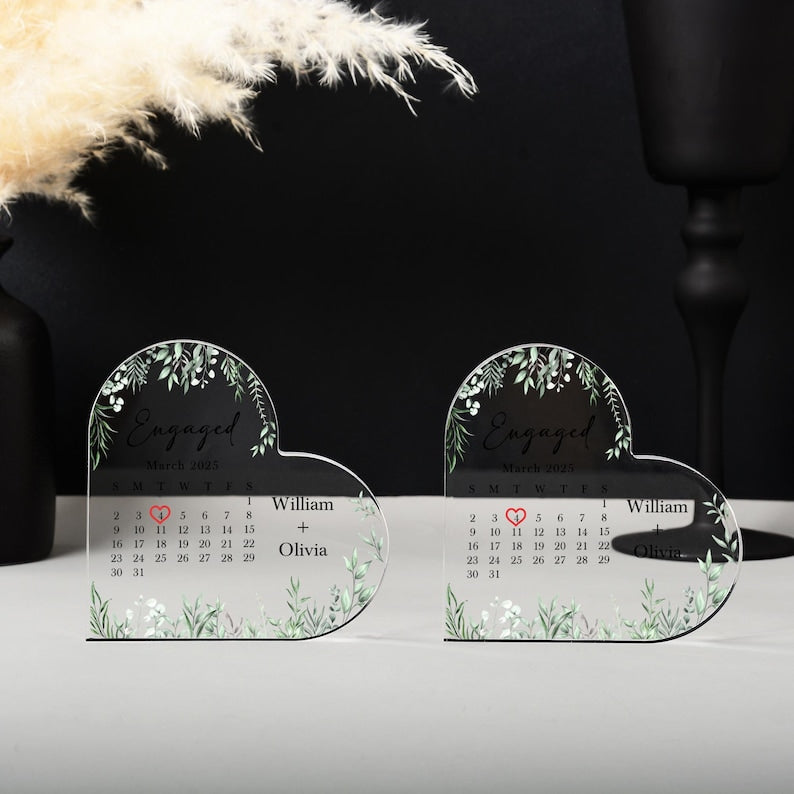 Personalized Engaged Calendar Acrylic Block Plaque, Custom Engagement Print Block Gift for Couple, Wedding Keepsake, Anniversary/Xmas Gift