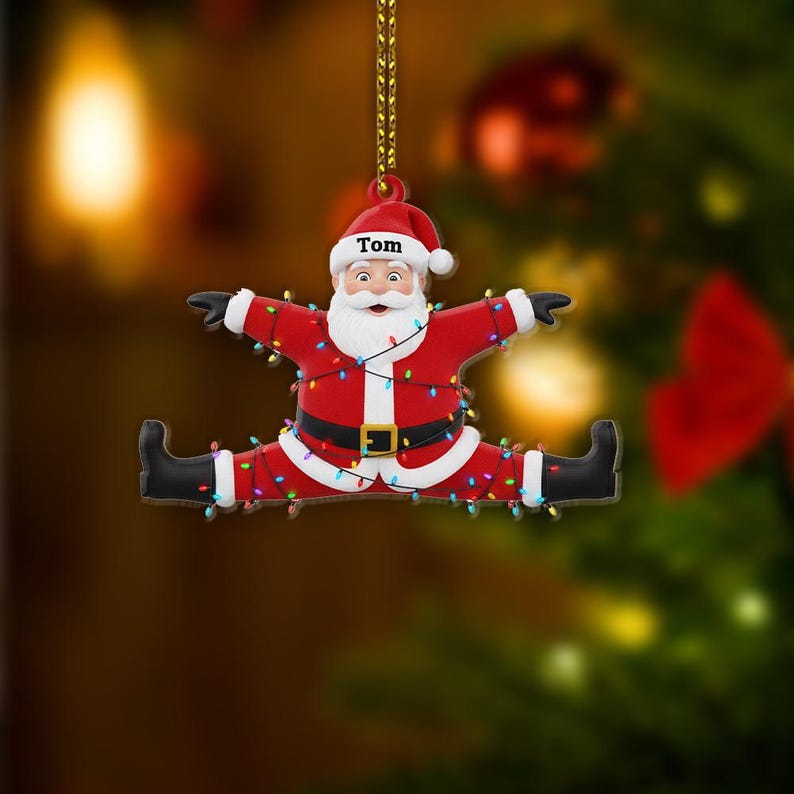 Funny Personalized Santa Ornament with Lights Custom Name Christmas Tree Decoration